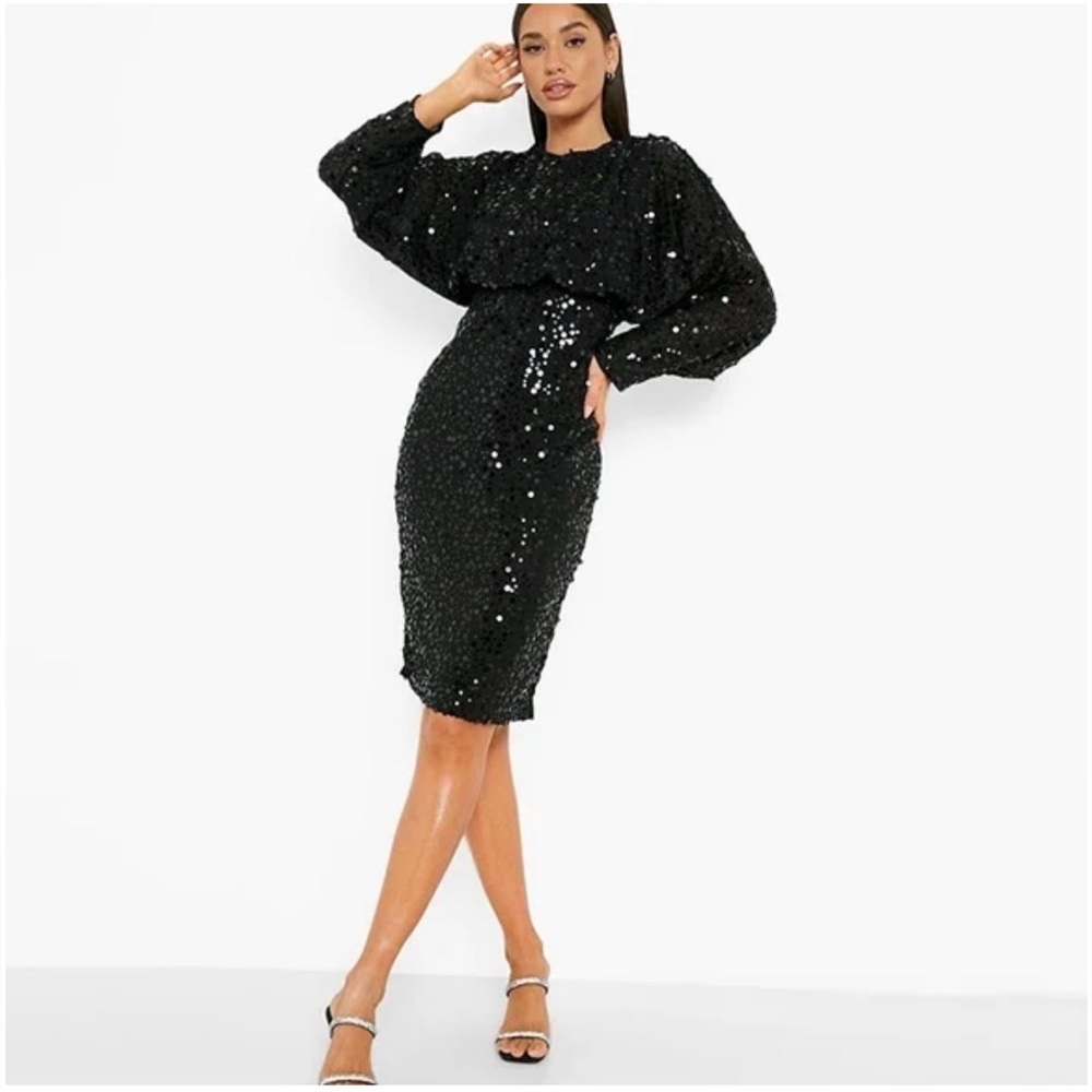 Boohoo Occasion Sequin Batwing Midi Dress